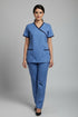 Women's 2-Pocket Mock Wrap Scrub with Contrast-Cotton-Polyester Blend